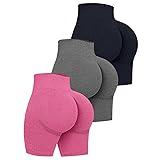 OQQ Women's 3 Piece High Waist Workout Shorts Butt Lifting Tummy Control  Ruched Butt Smile Yoga Short Pants