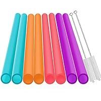 HeykirHome 6-Pack Reusable Glass Straw-Transparent,Size 8''x10 MM,Including  3 Straight and 3 Bent with 2 Cleaning Brush- Perfect For Smoothies, Tea