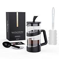  Nukeekee French Press Coffee Maker-304 Stainless Steel  Borosilicate mini Glass Small Coffee Press Non-slip Silicone Base-12 oz  /350 ml with 2 Extra Screens-Clear and Silver (Concise Style).: Home &  Kitchen